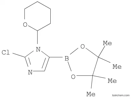 Molecular Structure of 1029684-36-3 (2-Chloro-1-(tetrahydro-2H-pyran-2-yl)-1H-imidazole-5-boronic acid pinacol ester)